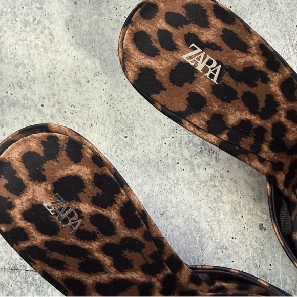 Zara Satin Leopard Mules 39 - Picture 3 of 8